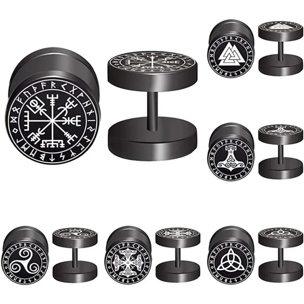 2pcs 18G Stainless Steel Viking Rune Stud Earrings – For Men & Women, Cartilage Tragus Helix Piercing Jewelry