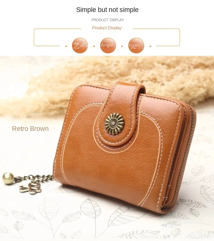 Women’s PU Leather Wallet — Short Hasp Coin & Card Holder, Small Money Bag Clutch in Blue & Red