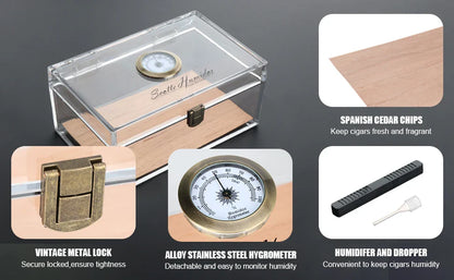 Scotte Acrylic Cigar Case Humidor – Holds 20 Cigars, Includes Hygrometer, Humidifier, Cigar Cutters, Punch & Accessories