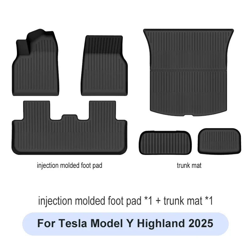 Tesla Model Y Juniper 2025+ TPE Floor Mats Set – Premium All-Weather Cargo & Trunk Liner, Wear-Resistant Car Interior Foot Protection Mats