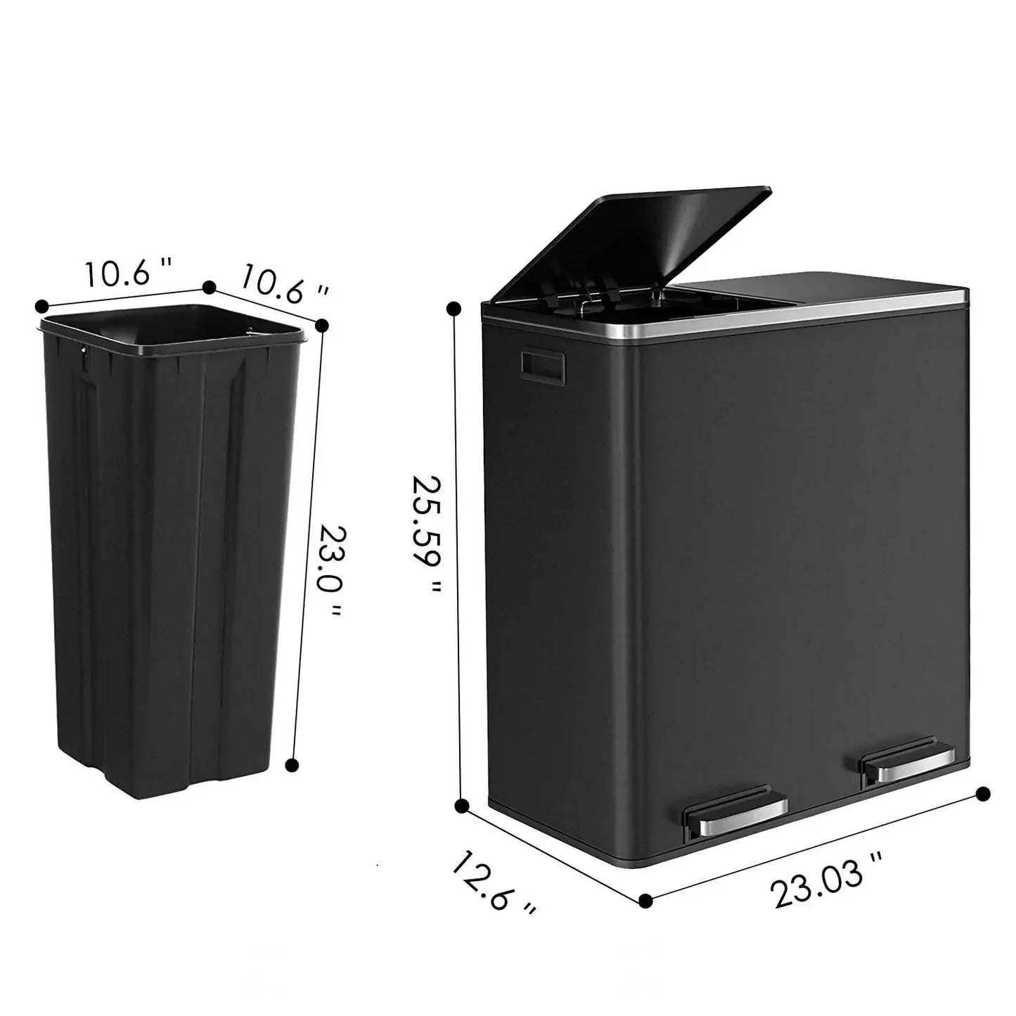 60L Dual Compartment Kitchen Step Trash Can – Hands-Free, Soft-Close Lid, Brushed Stainless Steel
