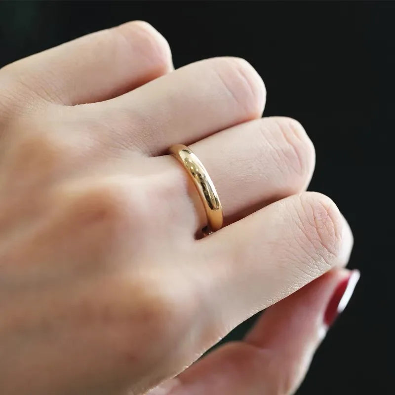Non-Fading Fine 4mm Round 18K Gold Ring - Simple Wedding Band for Women & Men, Lover's Couple's Gift Jewelry