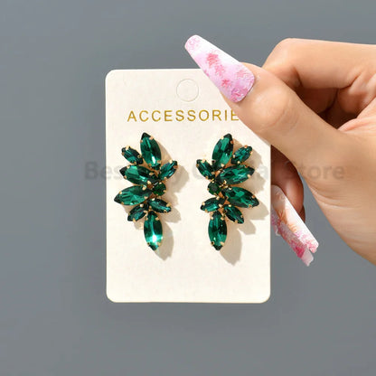 2025 Luxury Green Rhinestone Earrings – Vintage Geometric Wing Statement Jewelry for Women