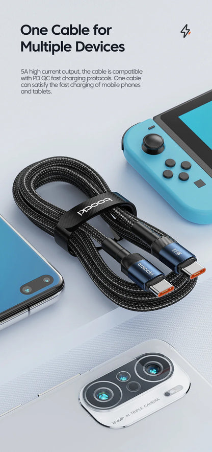 Toocki PD 100W/60W Type-C to Type-C Cable – Quick Charge 3.0 Fast Charging for iPhone 15, Huawei, Samsung, Xiaomi