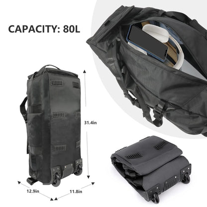 80L Rolling Duffle Bag with Wheels – 31" Heavy-Duty Foldable Travel Duffel, Water-Resistant Luggage with Shoulder Strap