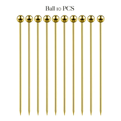 10PCS Stainless Steel Cocktail Picks - Fruit Sticks & Drink Stirring Sticks in Circle, Ball, and Hat Shapes