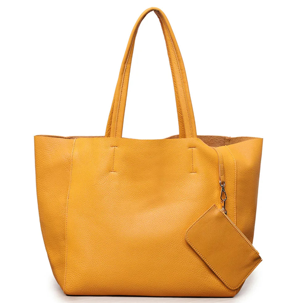 Customizable Name Large Capacity Commuter Bag – 100% Genuine Leather Soft Tote, Single Shoulder & Diagonal Shopping Bag