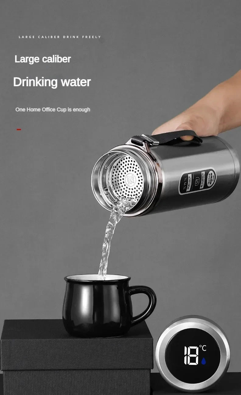 Stainless Steel Thermos Bottle 500ML-1L with LED Temperature Display - SUS304 Vacuum Flask for Tea and Water, Portable Travel Cup