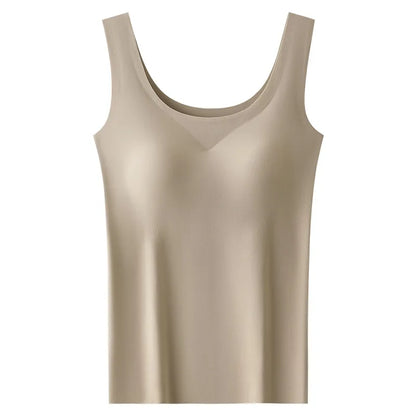 Women's Ice Silk Seamless Tank Top with Chest Pads - Wide Shoulder Sleeveless Innerwear