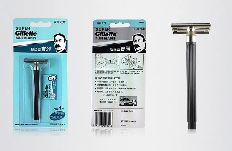 Gillette Super Blue Straight Razor for Men - Stainless Steel Razor Blades for Safe Shaving and Beard Care
