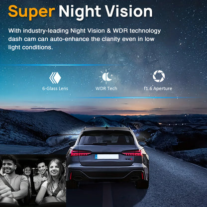 1080P WiFi Dual Camera Dash Cam — Front & Inside Car DVR with IR Night Vision, Loop Recording & Wide-Angle Lens