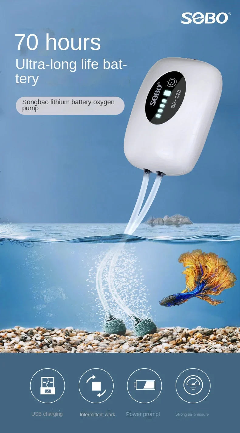 4800mAh USB Aquarium Air Pump - Portable & Ultra Silent Fish Tank Compressor for Indoor/Outdoor Use