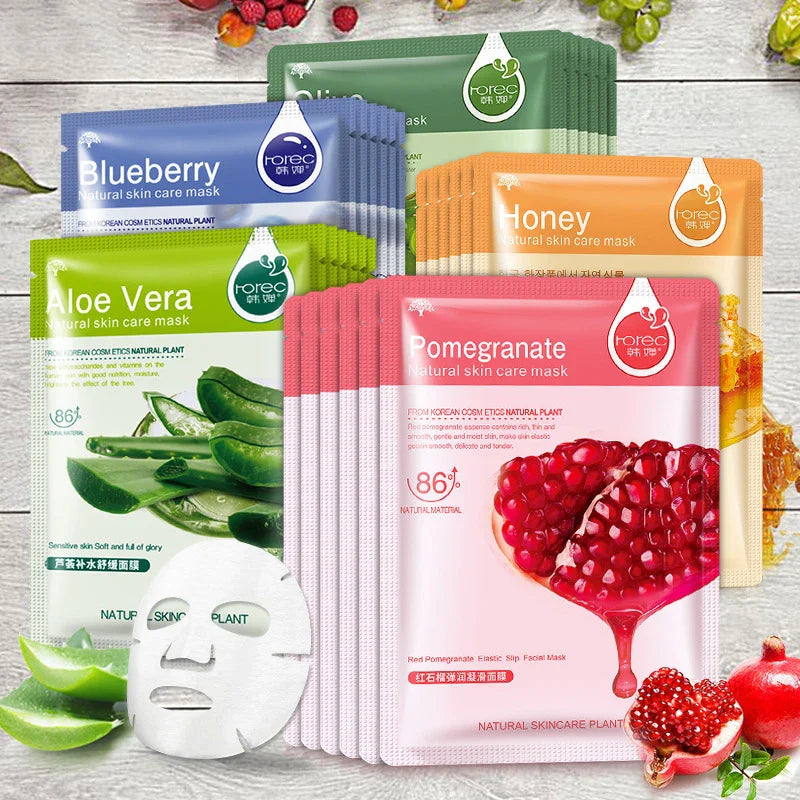 30pcs Natural Plant Facial Masks, Moisturizing & Oil Control, Anti-Aging Aloe Fruit Korean Sheet Masks for Skin Care