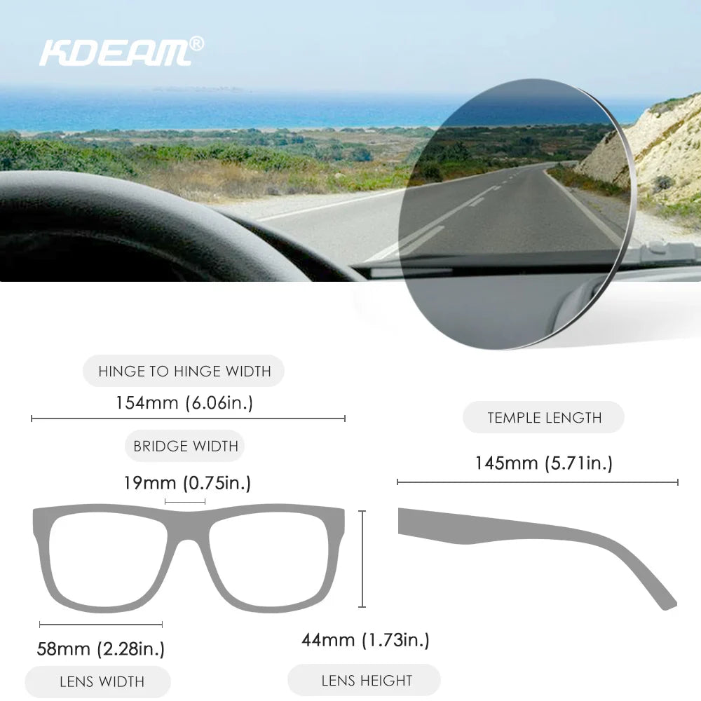 KDEAM Plus Size Polarized Sunglasses – 64mm Wide Fishing & Driving Glasses with Night Vision for Men
