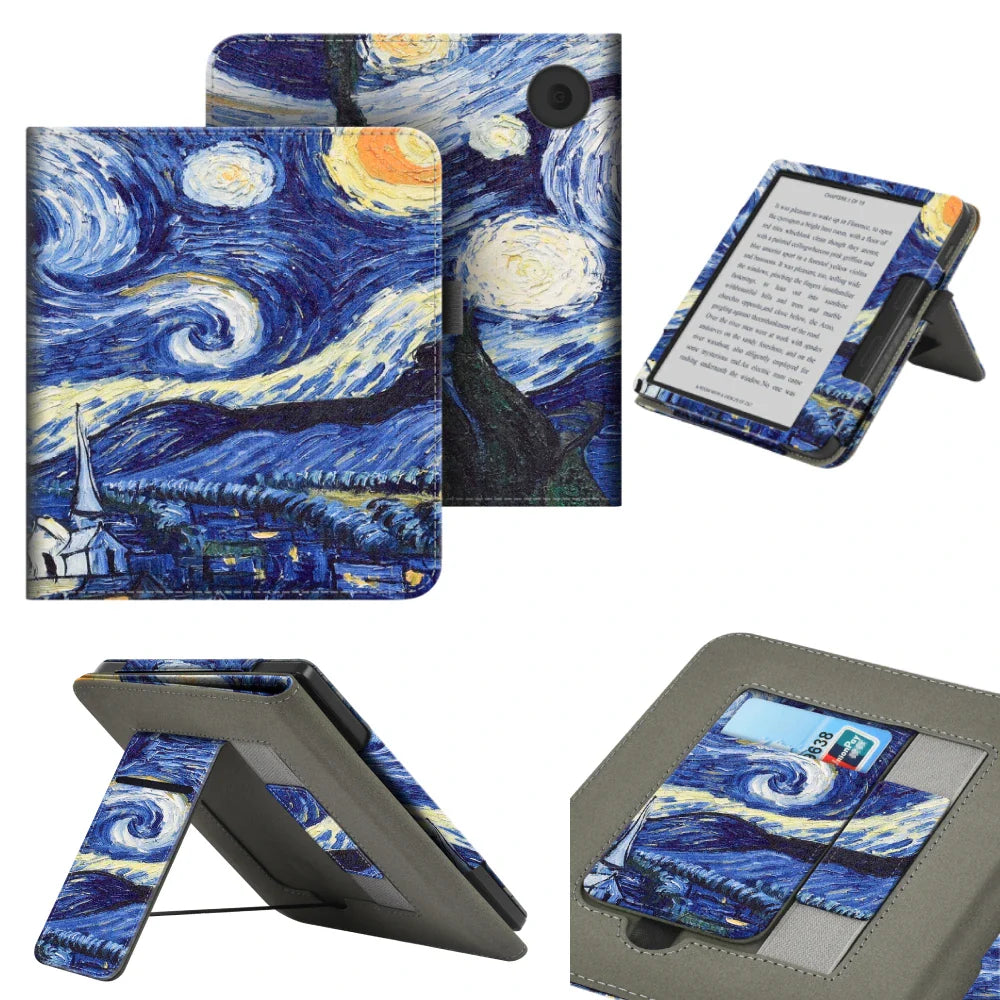 KOBO Libra 7" Leather Case – Hand Strap, Stand & Card Slot Cover for Libra Colour, Libra 2, Libra H2O (N428/N418/N873)