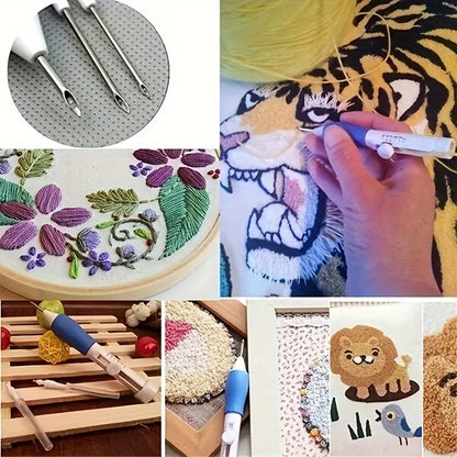 Adjustable Magic Embroidery Pen Set – 3 Needles, Threader & Scissors, Ergonomic Punch Needle Tool for DIY Sewing Crafts