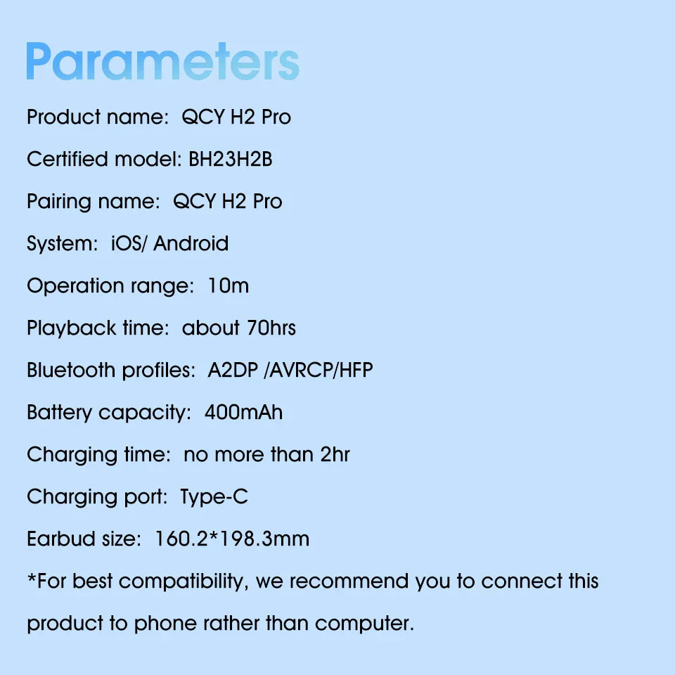 QCY H2 Pro Wireless Headphones - Bluetooth 5.3, HIFI 3D Stereo, BASS Mode Gaming Earbuds, 70H Playtime, Over-Ear Headset