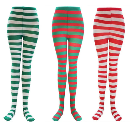 Goth Punk Women’s Rainbow Striped Pantyhose – High Waist Slim Leggings for Halloween Christmas Cosplay