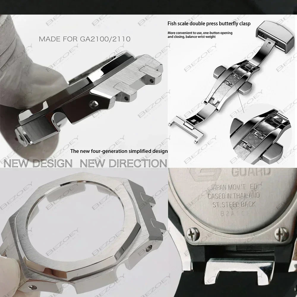 GEN4 Casioak GA2100 Mod Kit – Stainless Steel Case, Bezel, and Rubber Strap Replacement for G-SHOCK GA2100/GA2110