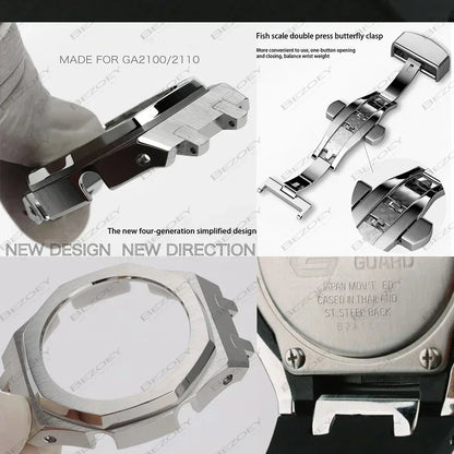 GEN4 Casioak GA2100 Mod Kit – Stainless Steel Case, Bezel, and Rubber Strap Replacement for G-SHOCK GA2100/GA2110