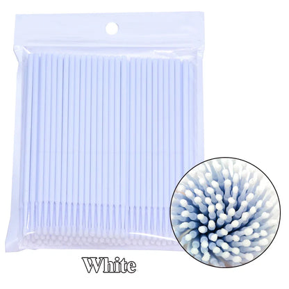 100pcs Eyelash Cleaning Brushes – Micro Cotton Swabs for Lash Extensions & Makeup Remover