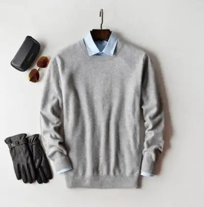 Men’s Classic V-Neck Pullover Sweater – 2024 Autumn Winter Cashmere-Cotton Blend Warm Jumper