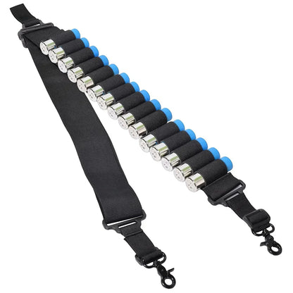 15-Round 12 Gauge Ammo Shell Belt with 2-Point Sling – Rifle Shotgun Shoulder Holster Hunting Accessory