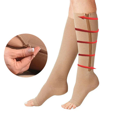 Professional Long Compression Socks with Zipper - Sports Pressure Leg Support for Women, Thick Varicose Vein Socks for Cycling