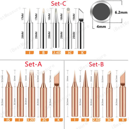 5pcs 900M-T Copper Soldering Iron Tips - Lead-Free Welding Heads for BGA Repair Tools