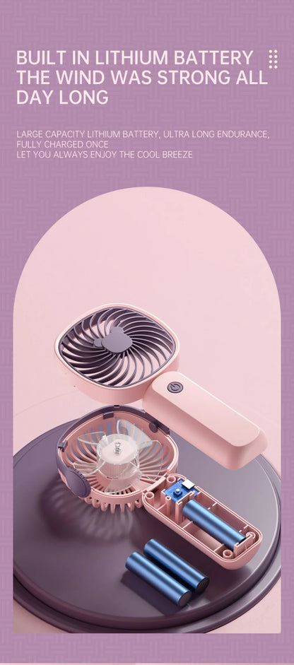 Portable Mini USB Fan – Handheld & Desktop Fan with Phone Holder, 3-Speed Adjustable Wind, Long Battery Life, Multi-Function Cooling Fan