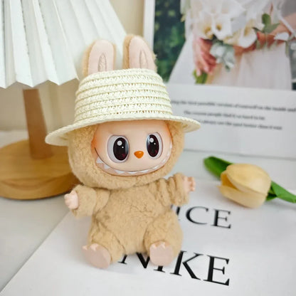 Labubu Clothes Outfit — Sweet Candy Skirt with Fresh Colors & Straw Hat Rural Style for Sitting Party Labubu