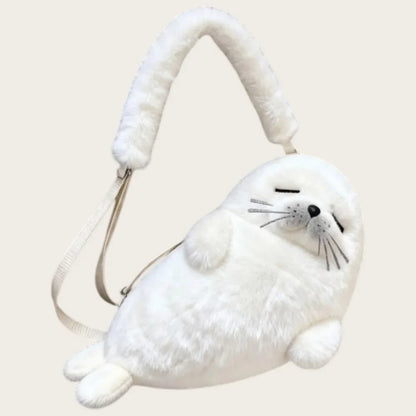 Cute Seal Plush Shoulder Bag - Soft Fluffy Cartoon Crossbody Phone Bag with Adjustable Strap