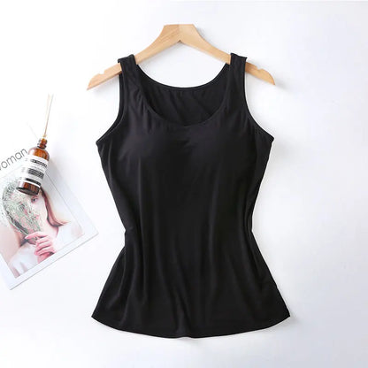 2026 Women's Padded Tank Top with Built-In Bra - Slim Fit Sleeveless Vest Shirt
