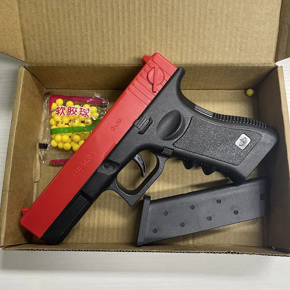 Manual G17 Soft Bullet Toy Gun – Air-Powered Glock Style with Laser & Magazine for Kids CS Games & Outdoor Play