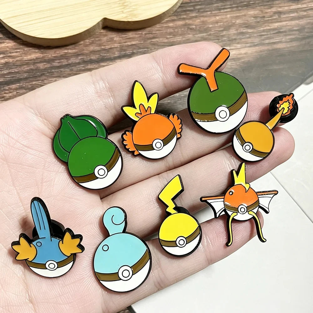 Anime Elf Enamel Pin Set - 8PCS Cute Cartoon Pokeball Lapel Brooches for Backpacks, Clothing & Gifts