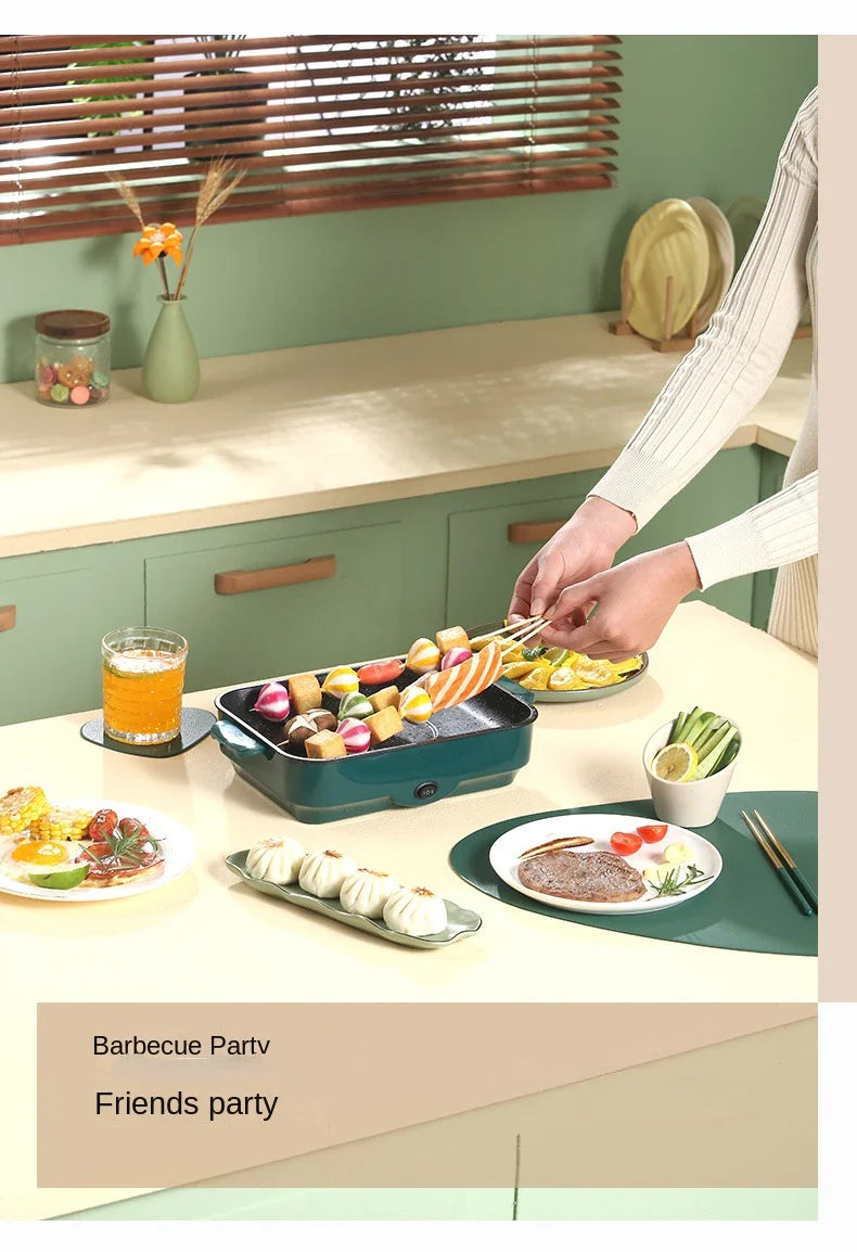 Multifunctional Electric BBQ Grill – 26cm Square Mini Electric Baking Tray and Wok for Pancakes, Steak, and Kitchen Frying