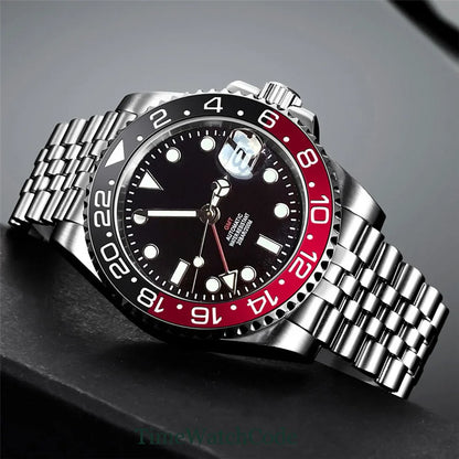 Tandorio 40mm Men’s Automatic Watch – NH34A Movement, GMT Function, Luminous Black Dial, Sapphire Crystal, Auto Date & Rotating Bezel