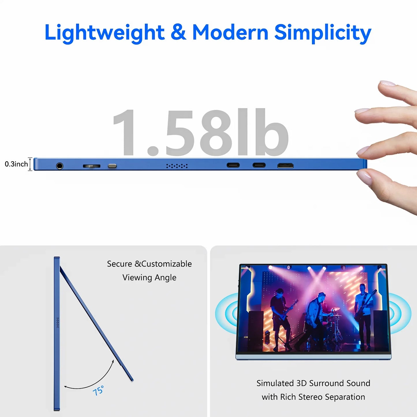 VEOUT 16-Inch 60Hz Gaming Portable Monitor – 16:10 IPS 1200P LCD FHD External Display for Laptop & Phone