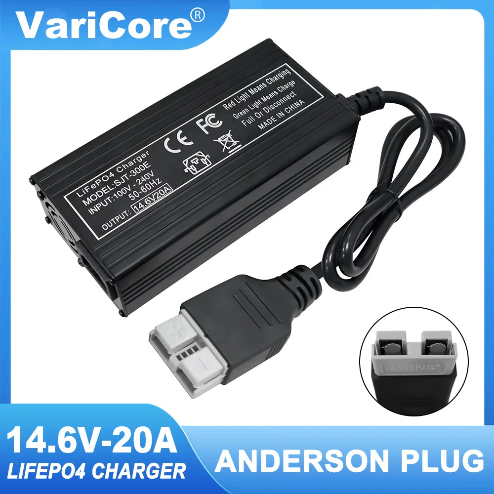 VariCore 14.6V 20A Smart LiFePO4 Battery Charger — 110-220V High-Power 4S 12V Charger for Lithium Iron Phosphate Packs
