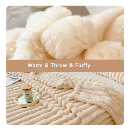 Soft & Warm 250GSM Throw Blanket – Fluffy Decorative Striped Blanket for Bed, Winter Nap & Sleep