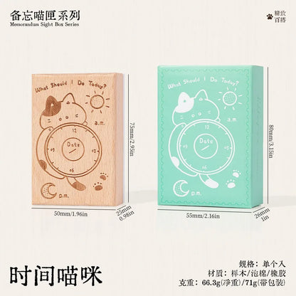Cute Cat Wood Stamp Calendar – Daily & Monthly Planner Stamps for Journaling, Scrapbooking & DIY Crafts