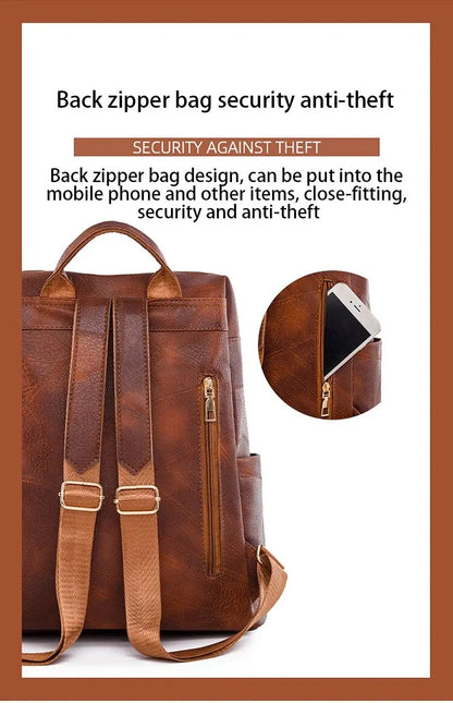 Vintage Women's Leather Backpack - Large Capacity, Daily Commute and Travel Bag, Perfect for Shopping