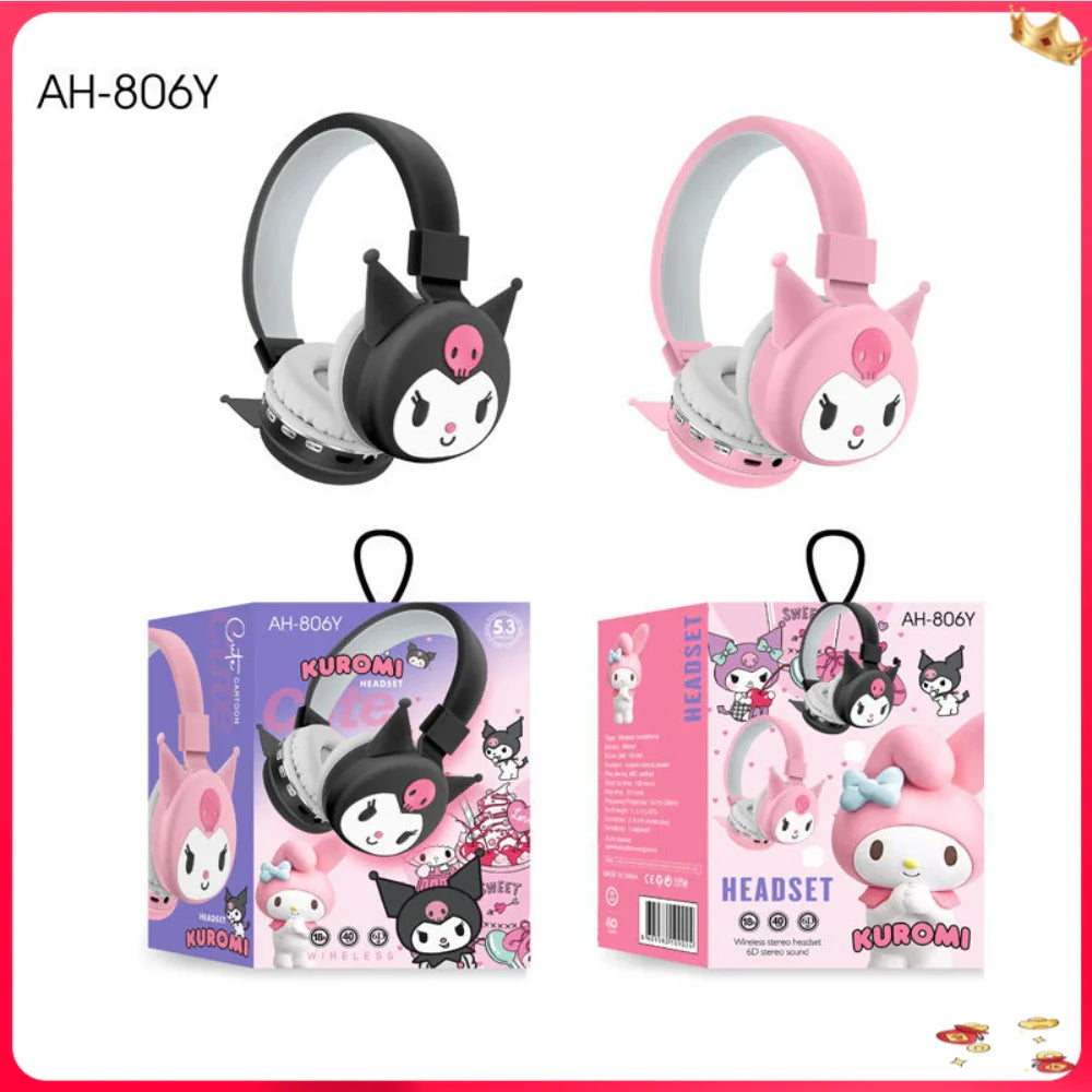 Sanrio Hello Kitty & Kuromi Wireless Bluetooth Headphones – Foldable Lightweight Earphones with Mic for Phones & Laptop