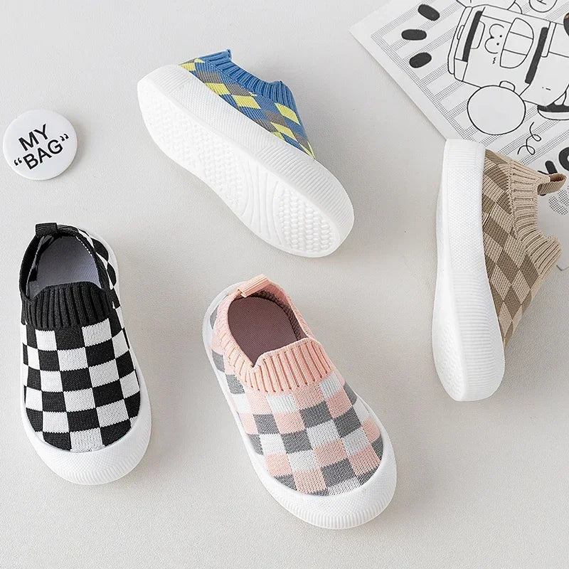 2025 Spring Toddler Slip-On Shoes – Non-Slip First Walkers for Boys and Girls, Classic Plaid Sneakers
