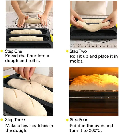Non-Stick Silicone Hamburger Bun Mold - Food Grade Bread Loaf, Baguette and French Bread Baking Tray for Sandwiches