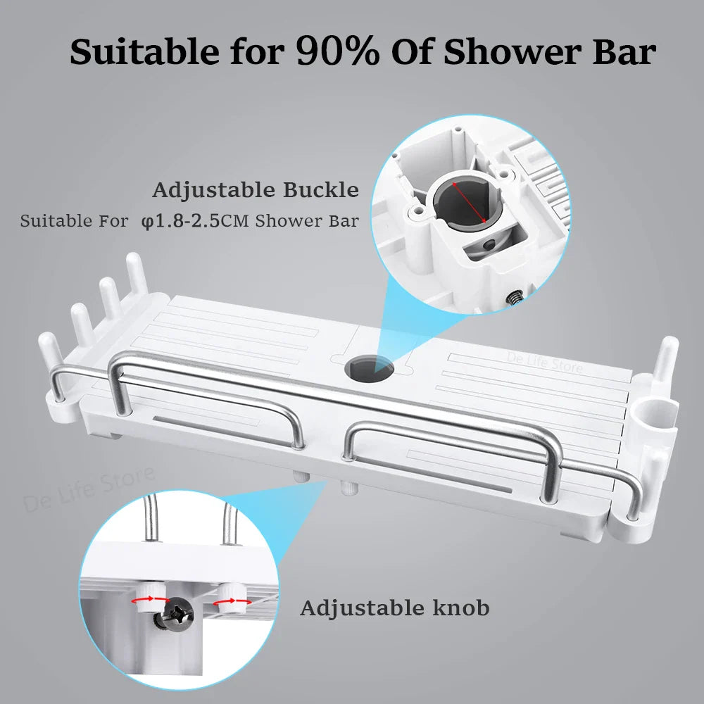 Extendable Shower Shelf — No-Drill Bathroom Storage Holder with Shampoo Tray, Wall-Mounted Accessories