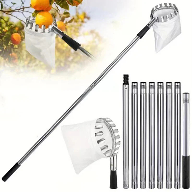 Stainless Steel Telescopic Fruit Picker | 1.6–4M Splicing Pole Tool for High Tree Harvesting | Orchard & Farm Garden Supplies