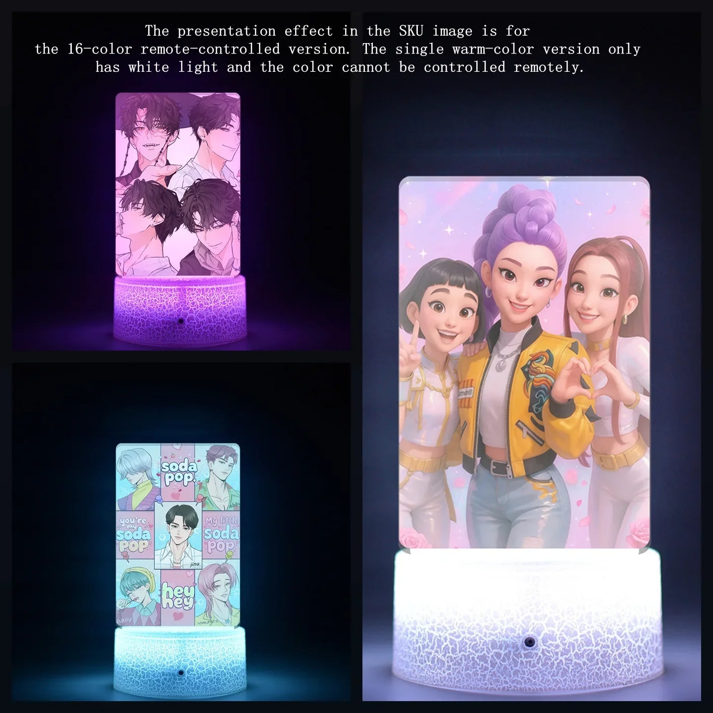 K-Pop Demon Hunters LED Night Light – Zoe, Mira, Rumi, Saja 16-Color Remote Control