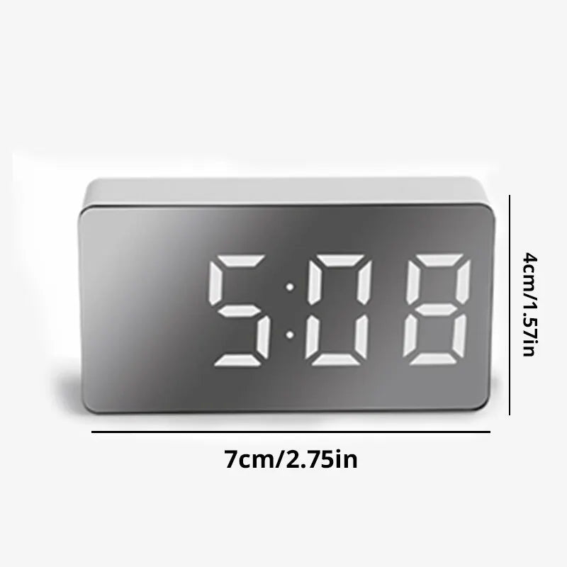 White LED Mirror Table Clock – USB Digital Alarm Clock with Snooze, Night Light & Time Display for Home Decor
