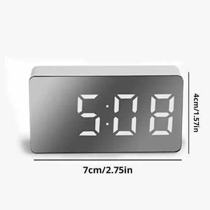 White LED Mirror Table Clock – USB Digital Alarm Clock with Snooze, Night Light & Time Display for Home Decor